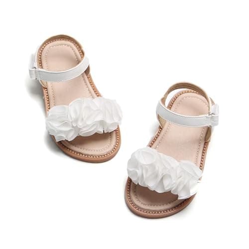 Felix & Flora Toddler Girl White Sandals Size 9 - Easter Flower Girl Dress Shoes Open Toe Little Kid Summer Flats