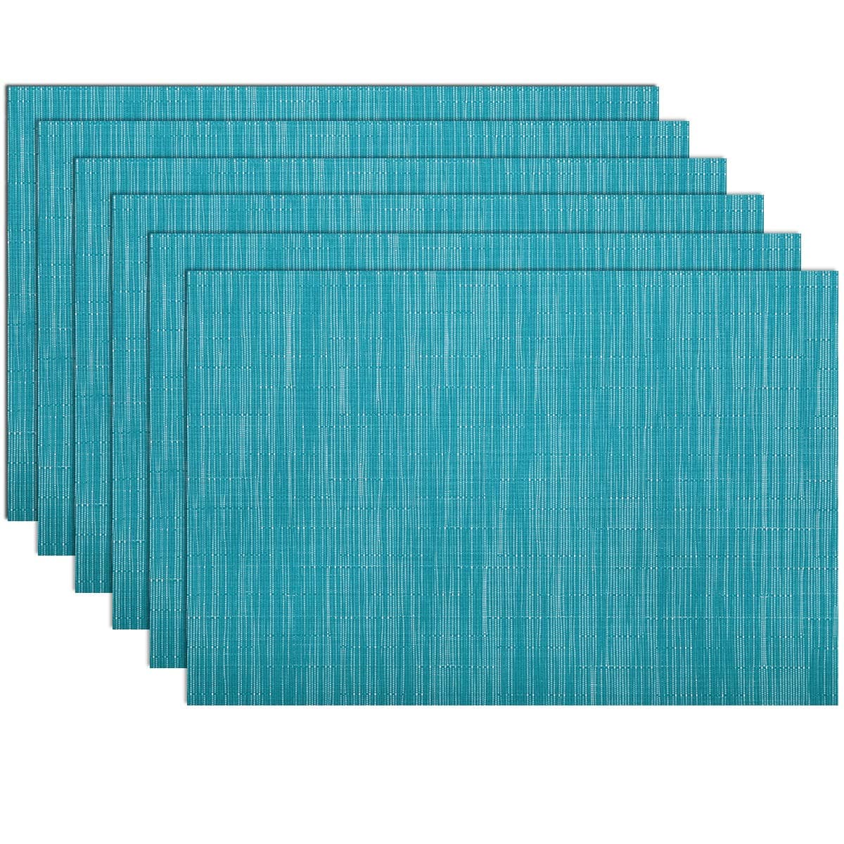 SHACOS Woven Vinyl Placemats Set of 6 Wipe Clean Wasahble Place Mats for Dining Table Heat Resistant Non Slip Table Mats 6 Teal Blue