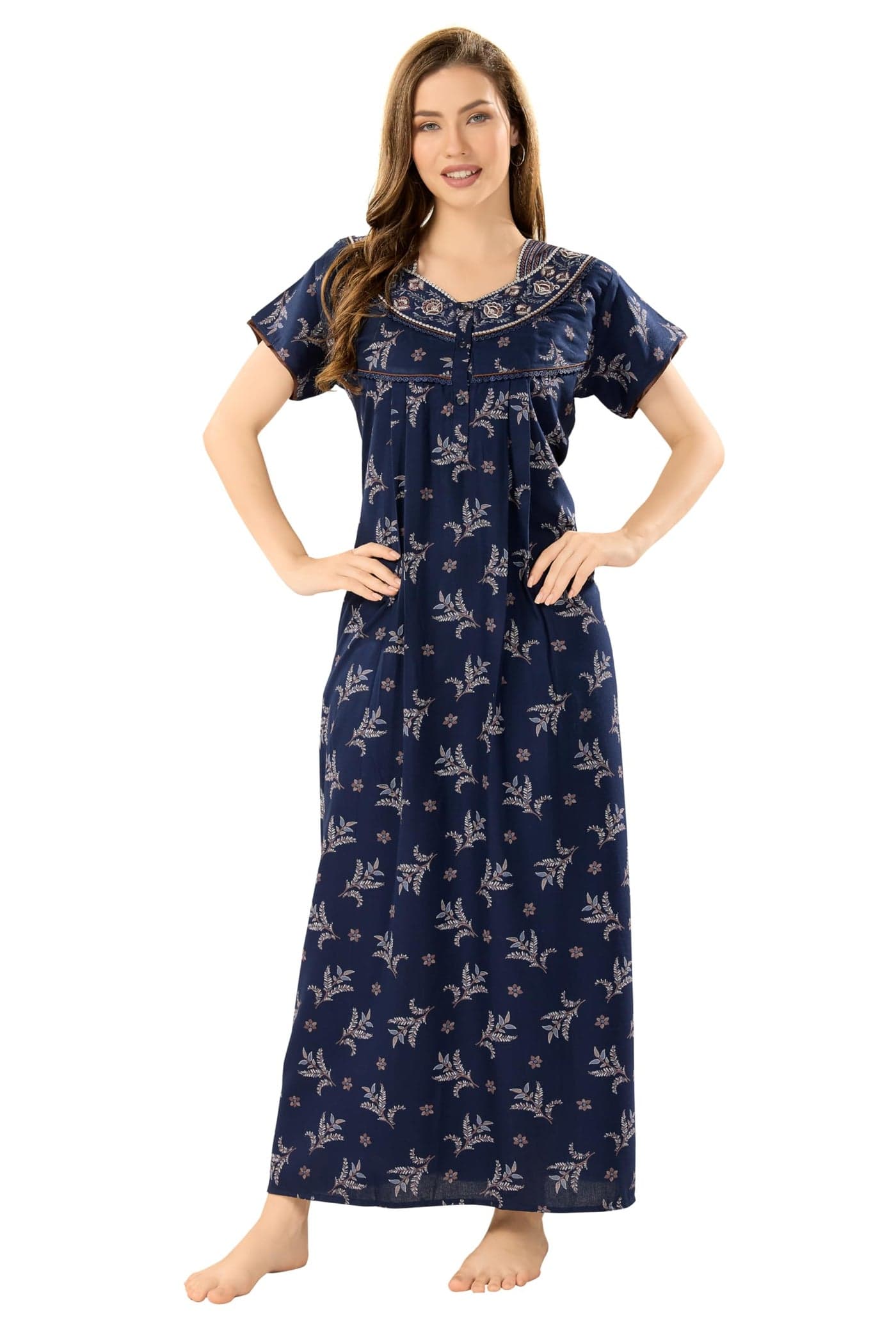 Soulemo Women's Alpine Blended Printed Nighty (L - Bust - 44 -Space Blue) 1635KKL