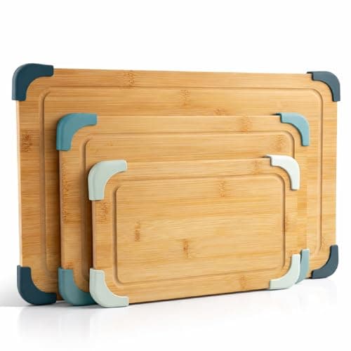COOK WITH COLOR Non-Slip Cutting Board Set – Kitchen Essentials with Easy Grip Handle for Meat, Veggies, and Fruits, 3 Cutting Boards, Bamboo Non-Slip Green