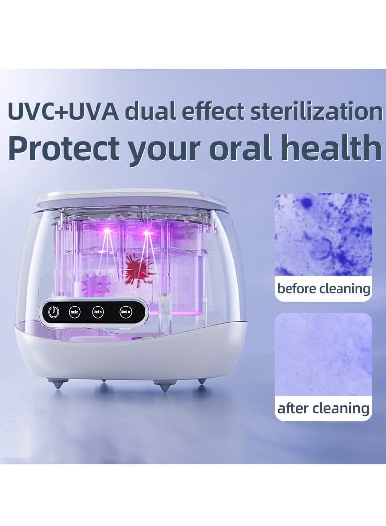 2025 Upgraded Ultrasonic Retainer Cleaner Machine, 52kHz Ultrasonic Dentures Cleaner for Night Guards, Braces, Aligner, Toothbrush, Jewelry and More, 4 UV Lights, 200ML Capacity