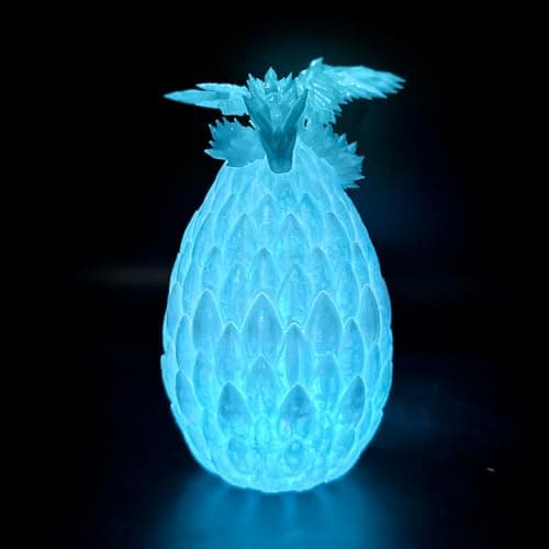 Flavery 3D Printed Dragon Egg Glow Blue Easter Basket Stuffers Large 9 Flying Dragon Inside Fidget Toy for Birthday Gift Flexible Figure Decor Mystery Desk Pet for Christmas Graduation