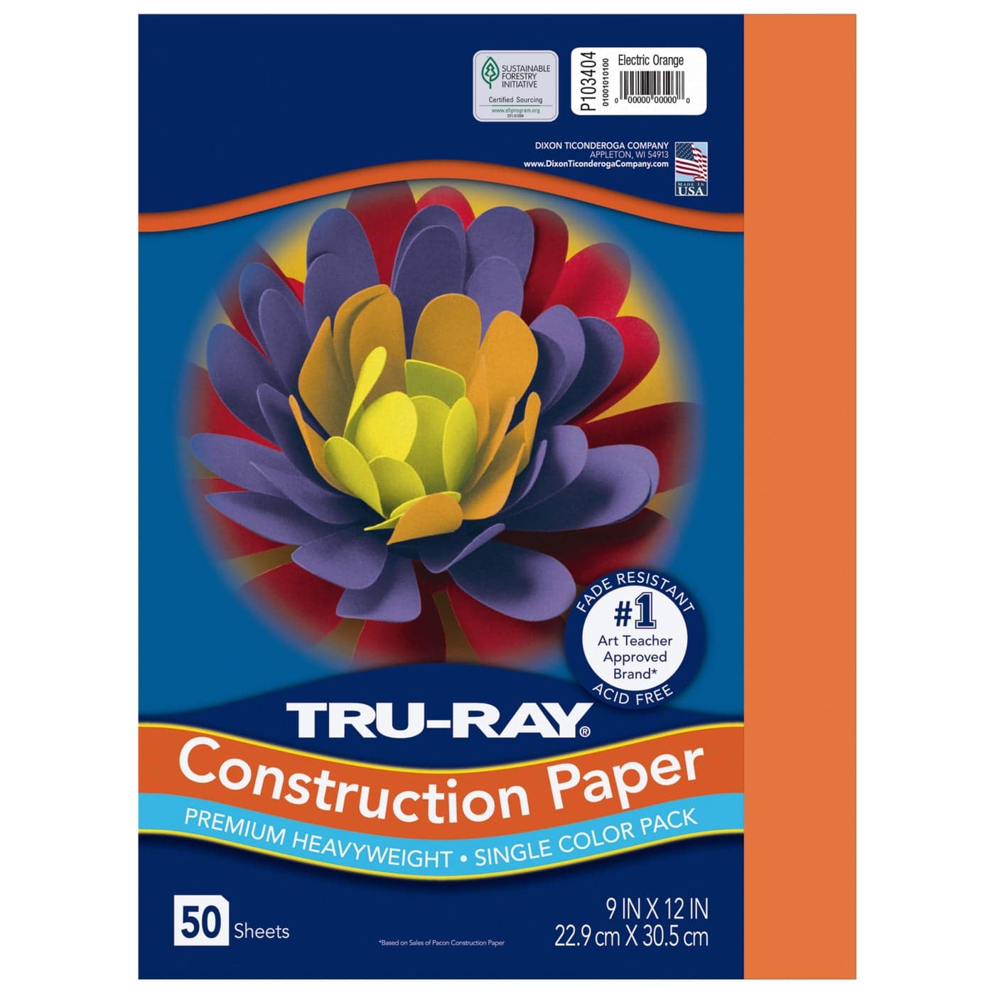 TruRay Heavyweight Construction Paper Electric Orange 9 x 12 50 Sheets
