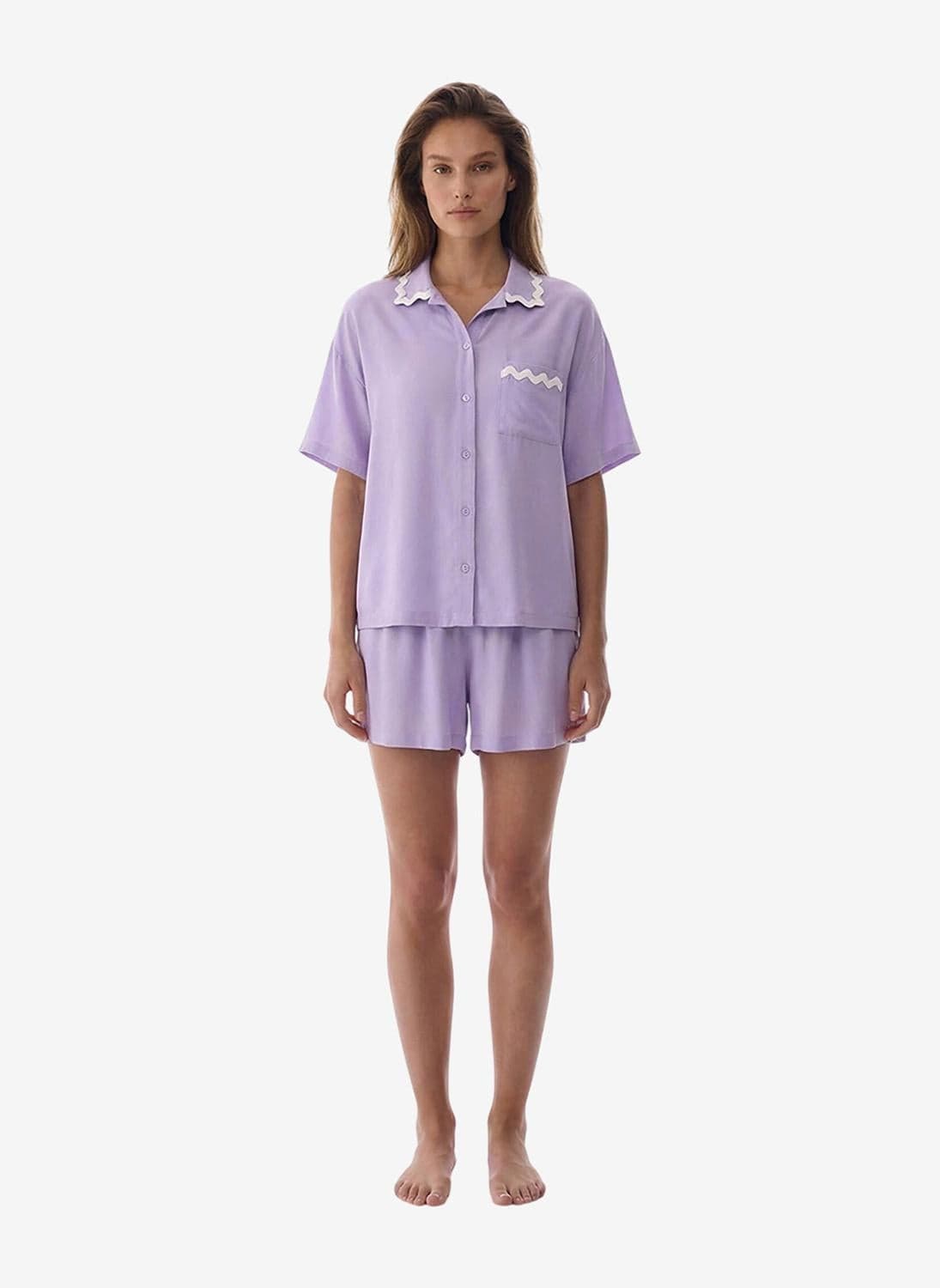 Women Ella Short Sleeve Shirt Shorts Lilac Set