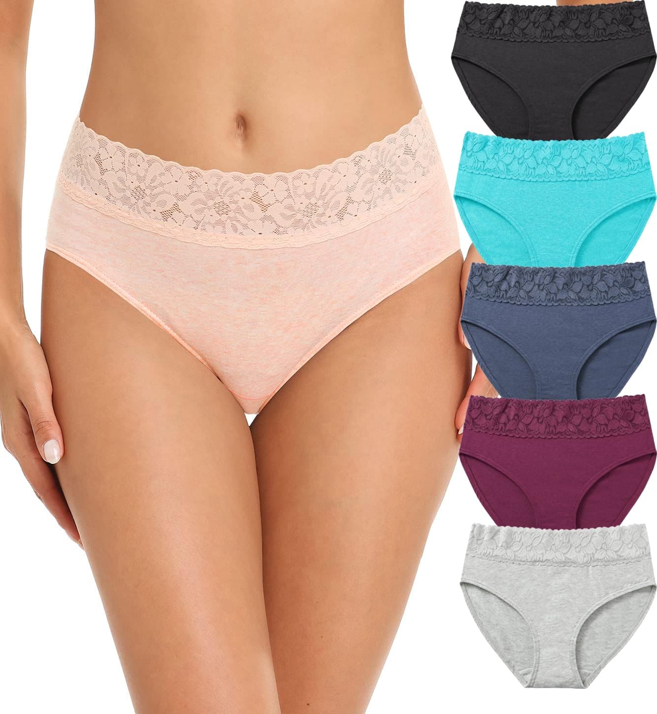 NICSY Pack of 5 Womens Underwear Cotton Bikini Panties Lace Soft Hipster Panty Ladies Stretch Full Girls Briefs (Multicolor) (S, Pack 5 Colorfull)