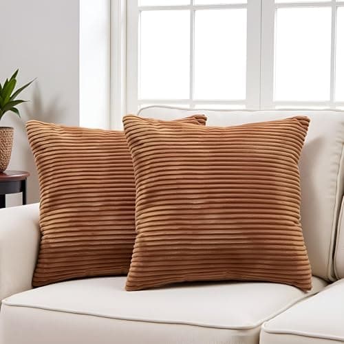 Guffaw/ Corduroy/Stripped/Luxury Cushion Covers Standard Size 16"X16" INCHES (Light Brown) (5)