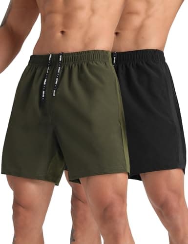 MAXCK 2 Pack Mens Lightweight Athletic Running Shorts 5'' Quick Dry Gym Workout Shorts with Zipper Pockets Black/Green,X-Large