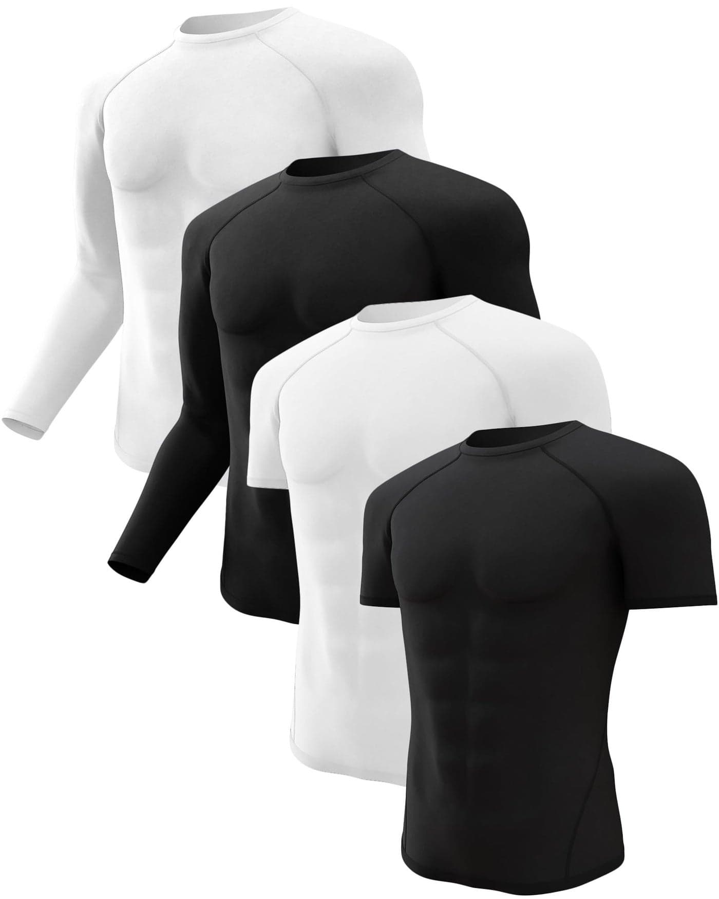 Compression Shirt Men Long Short Sleeve Dry Cool Rash Guard Workout Undershirt for Gym Athletic Tops 4 Pack