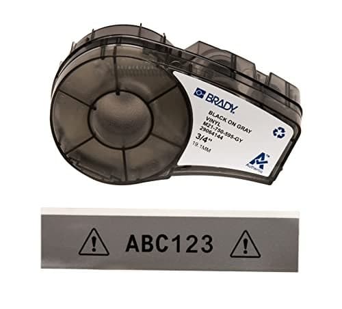 Brady Authentic (M21-750-595-GY) All-Weather Vinyl Label for Indoor/Outdoor ID, Lab and Equipment Labeling, Black on Gray- For M210, M210-LAB, M211, BMP21-PLUS and BMP21-LAB Printers, .75" W, 21' L