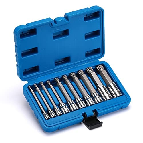 AIRTOON 10PCS Triple Square Spline Bit Socket Set, Extra Long 4'' Length, M4-M18, S2 and Cr-V Steel, XZN Spline Tip Bit Socket Set for most European Vehicles