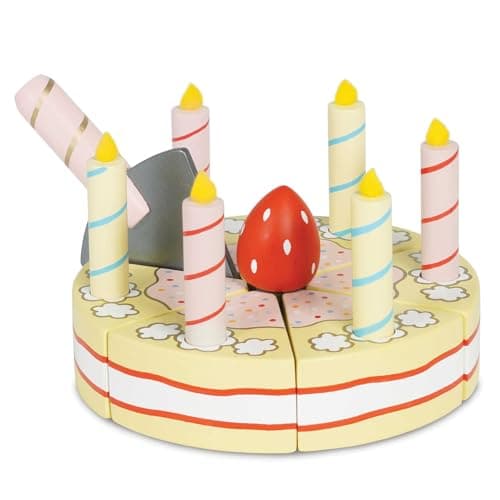 Le Toy Van - Honeybake Childrens Wooden Vanilla Birthday Cake Play Food Pretend Toy | Perfect For Pretend Role Play | Birthday Cake Play Kitchen Role Play Toy (TV273)