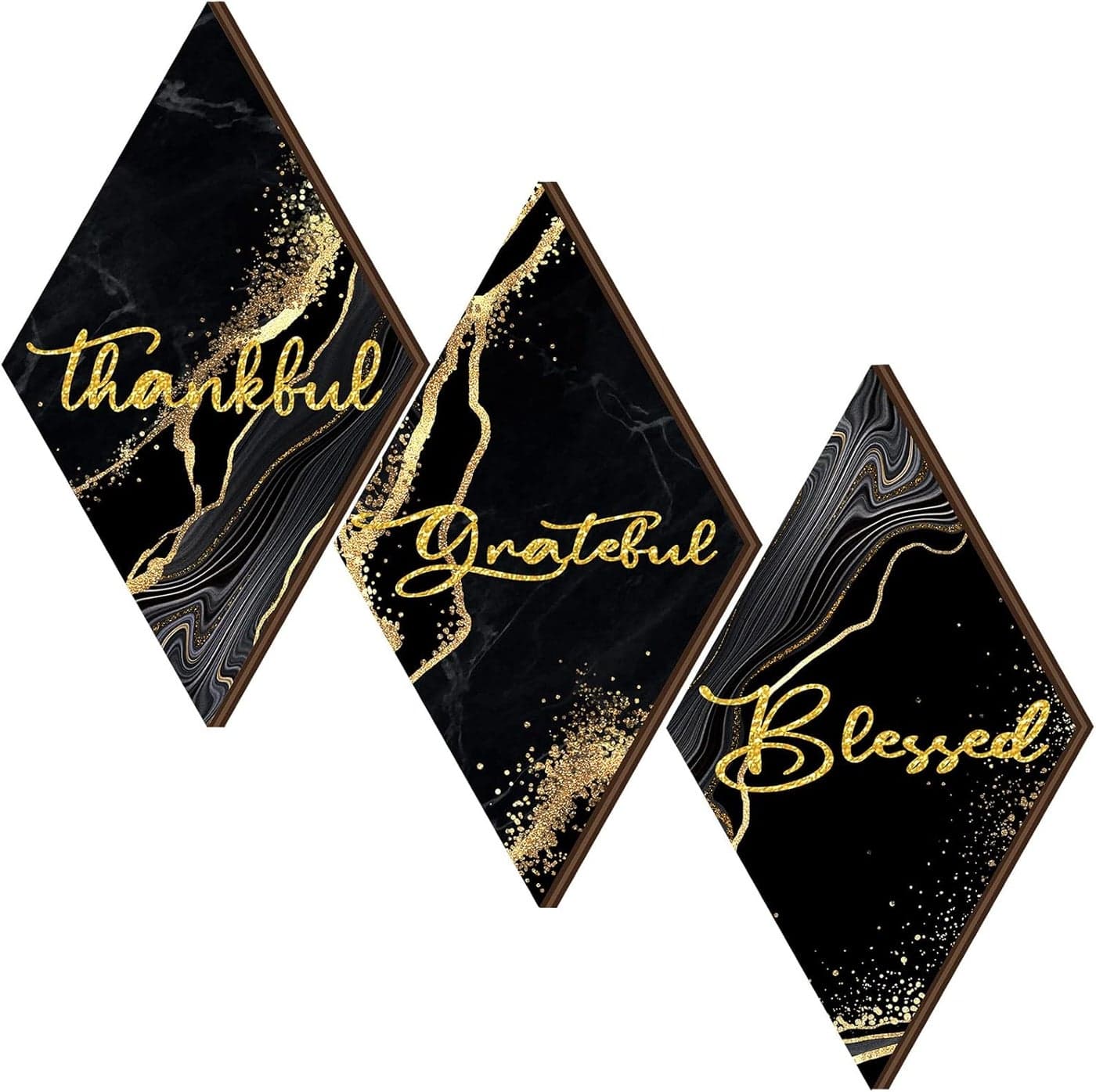 Qunclay 3 Pcs Marble Black and Gold Bathroom Wall Decor Thankful Grateful Blessed Wall Decor Farmhouse Rustic Art Wooden Bathroom Hanging Sign for Christmas Home Spa Room 118 x 67 Inch