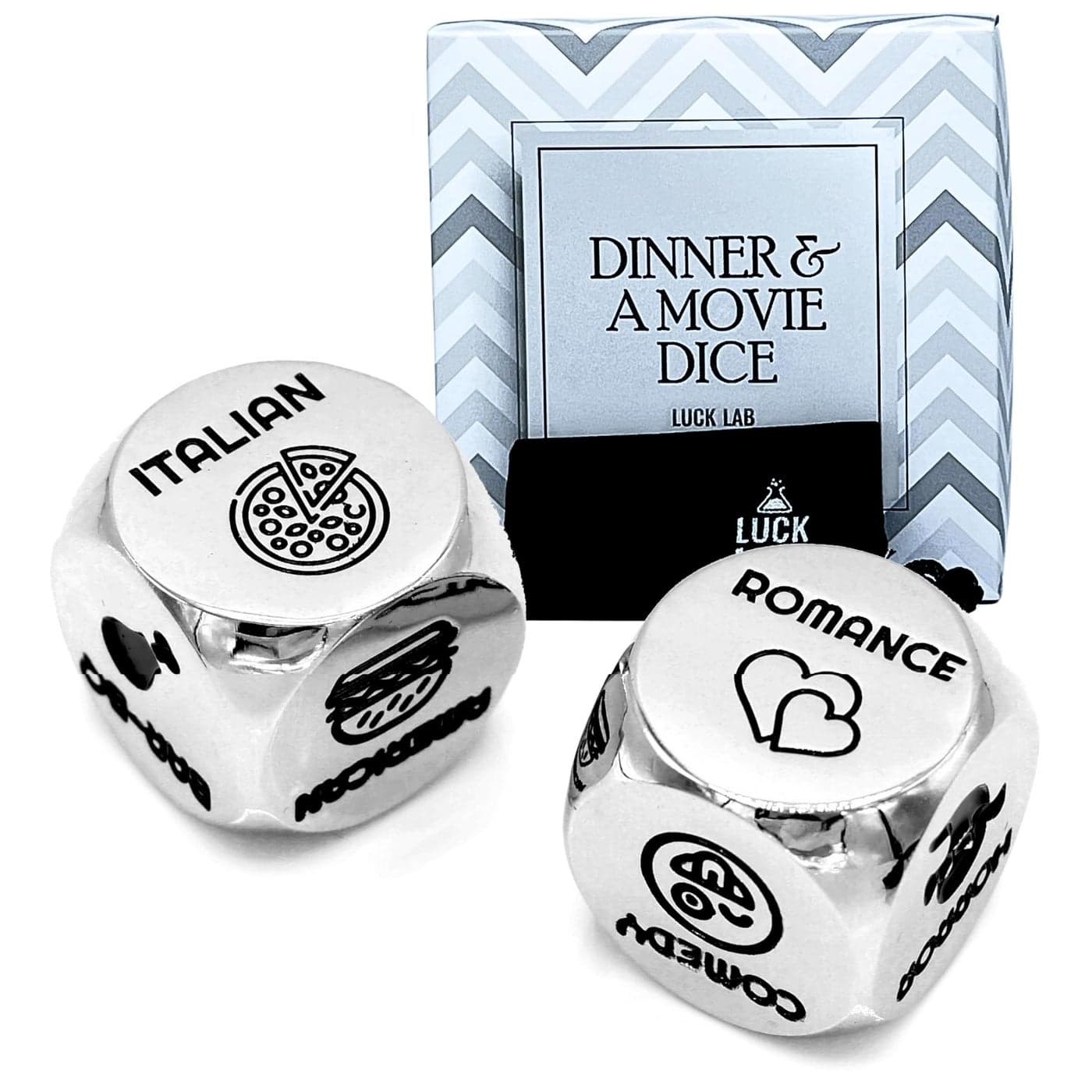 Luck Lab Date Decider Dice - Date Night Dice with Velvet Storage Bag (Dinner & A Movie Decider Dice)