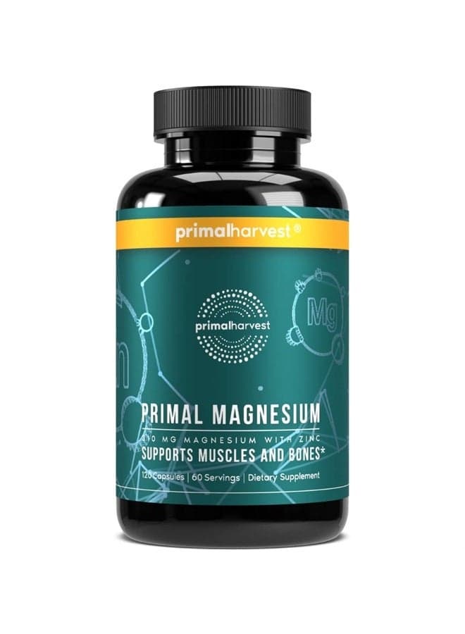 Magnesium Supplement Complex 310mg by Primal Harvest with Magnesium Glycinate, Citrate, Malate, and Zinc 120 Capsules