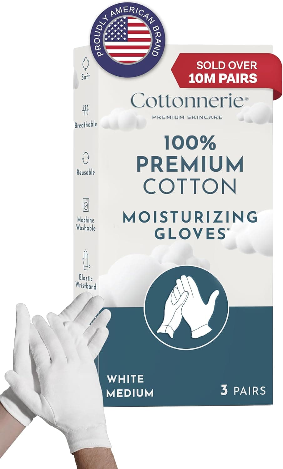Gaxcoo Cottonnerie Cotton Gloves for Dry Hands Sleeping, Moisturizing Gloves Overnight, Hand Moisturizer Gloves, Moisture Gloves for Dry Hands Overnight, Sleeping Gloves, Eczema Gloves, Medium 3 Pair