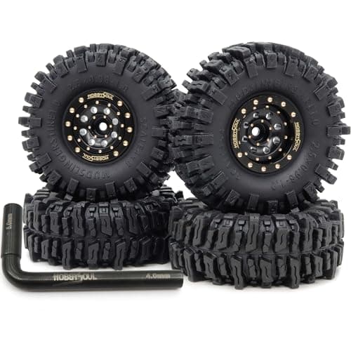 HOBBYSOUL Brass 10 beadlock Wheels and Tires 64mm Tall Mud Slingers Tyres Heavy Adjustable Offset 1 Rims for RC Micro Crawler 118 TRX4M 124 SCX24 HS701458