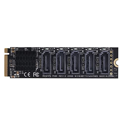 Xiwai NGFF NVME MKey PCI Express to SATA 30 6Gbps 5 Ports Adapter Converter Hard Drive Extension Card JMB585 2280
