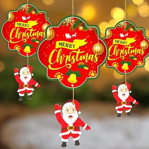 TOYXE Merry Christmas Banner with Little Santa Hanging Paper Decoration Item Pack of 5 Pcs