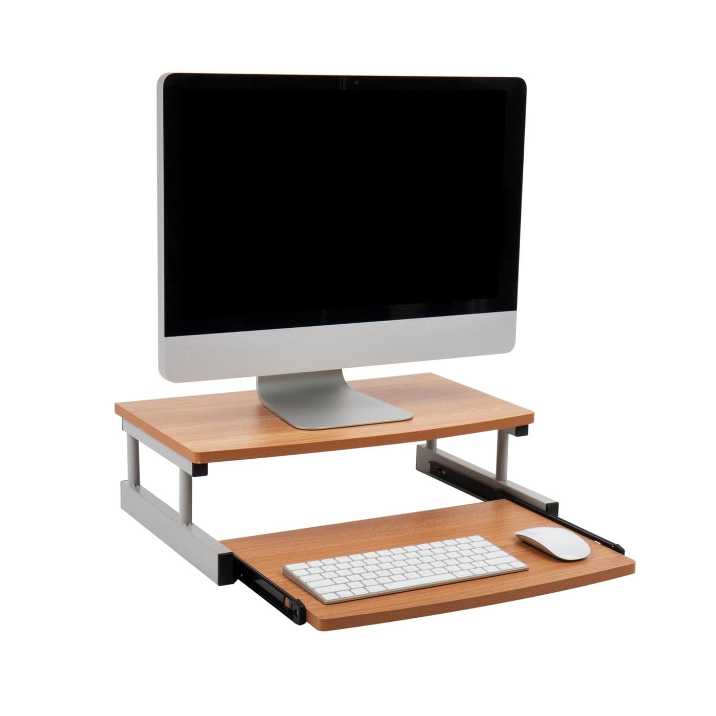 Mind Reader Monitor Stand Sliding Keyboard Drawer Laptop Riser Office WoodMetal 20 L x 1475 W x 59 H Brown Silver