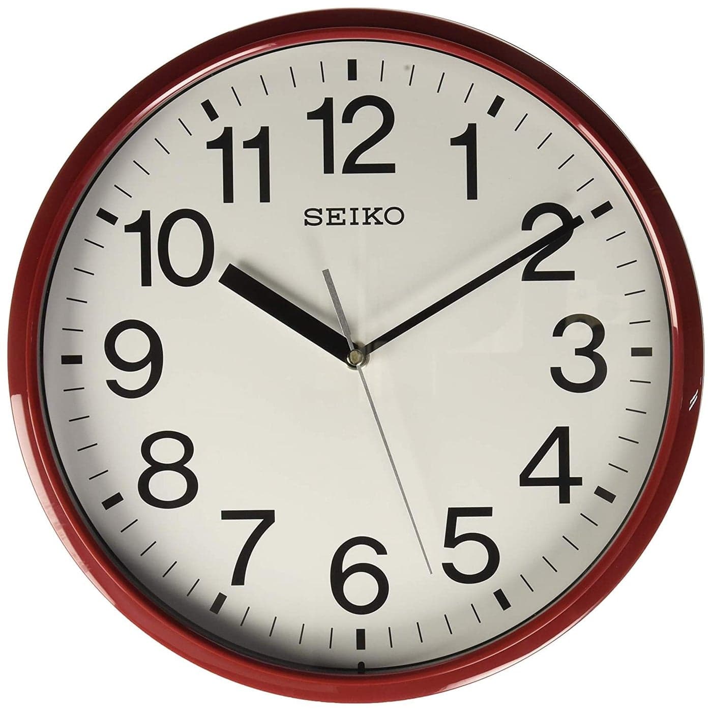 SEIKO Elegant Round Analog Red Plastic English Numbers Home Decor Wall Clock with Sweep Movement (Size: 30.5 x 4.6 x 30.5 CM | Weight: 660 gram | Color: Red)