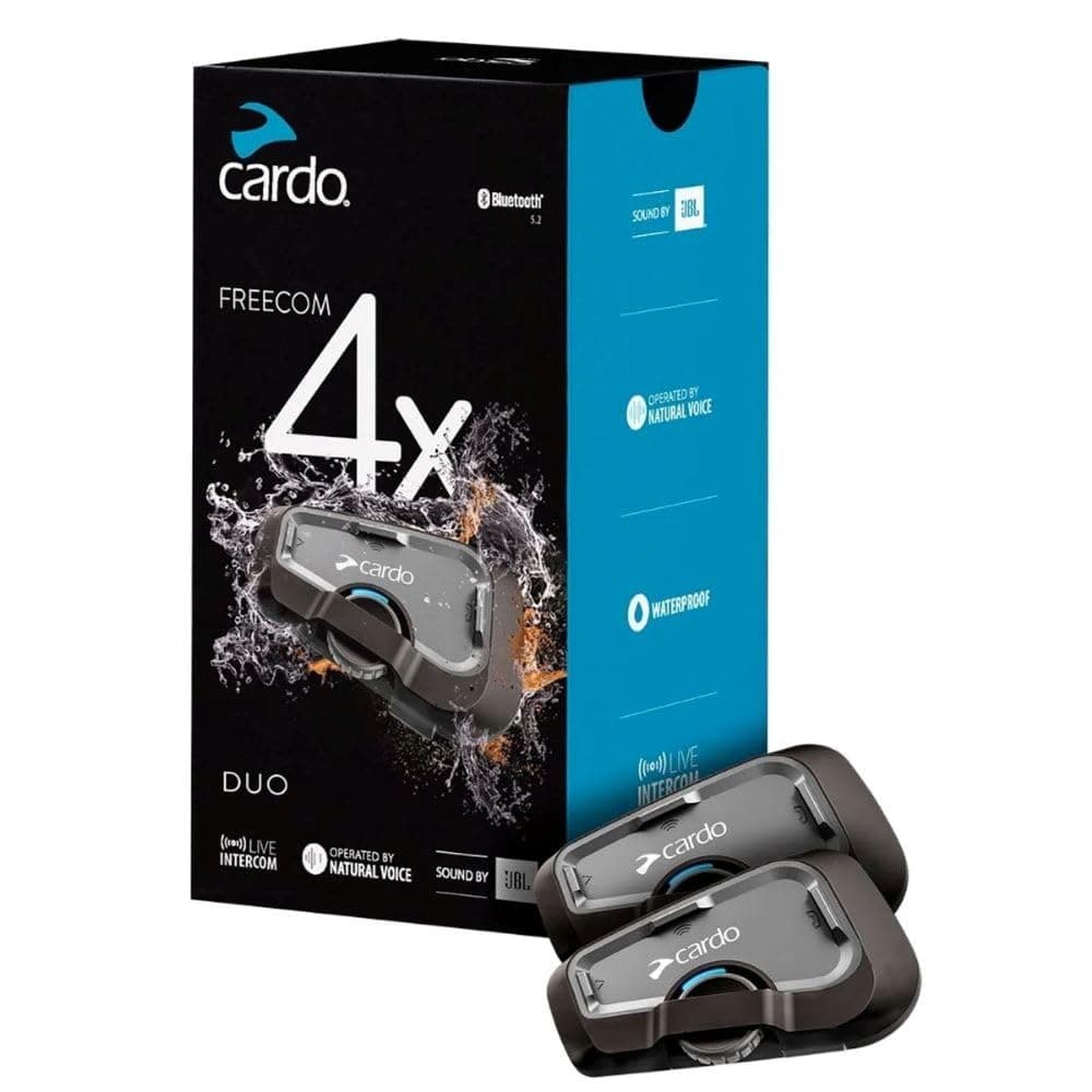 Cardo Systems FREECOM 4X Motorcycle 4Way Helmet Bluetooth Communication System Headset Intercom Universal Bluetooth Connectivity Waterproof 40mm Speakers Dual Pack