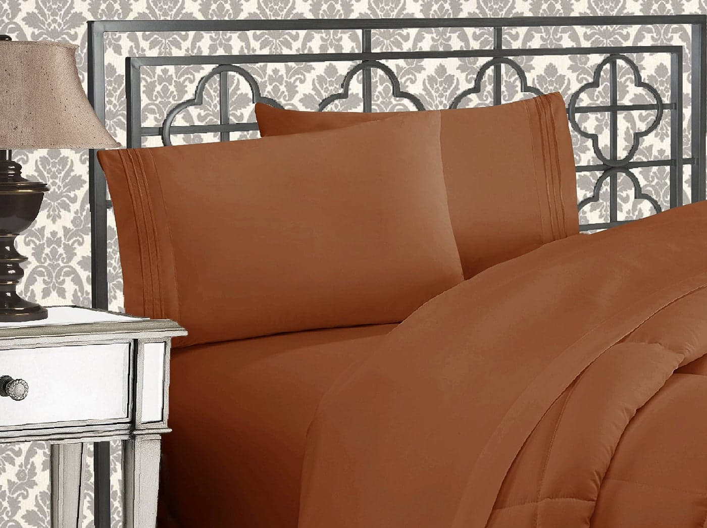 Elegant Comfort Luxurious 1500 Premium Hotel Quality Microfiber Three Line Embroidered Softest 4Piece Bed Sheet Set Wrinkle and Fade Resistant TwinTwin XL Bronze