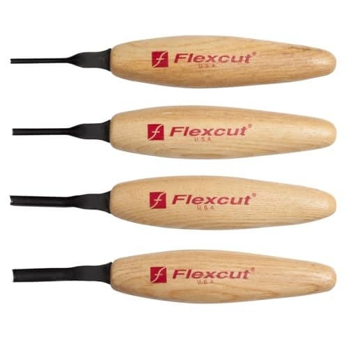 FLEXCUT Carving Tools, Deep U-Gouge Micro Tool Set, Razor Sharp High Carbon Steel Blades, Set of 4 (MT500)