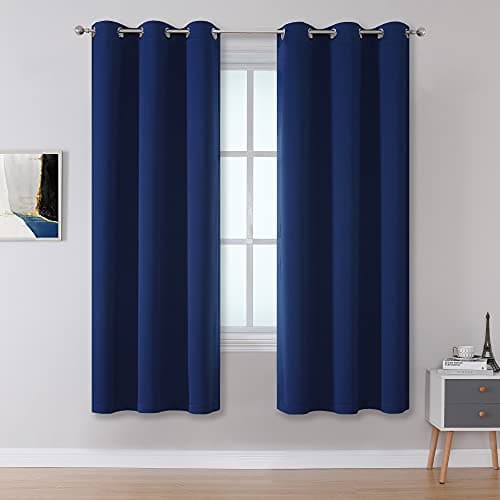 DUALIFE Navy Blue Blackout Curtains 2 Panels Set, Grommet Thermal Insulated Long Curtains & Drapes 2 Burg for Bedroom Soft Smooth Heavy Fabric Curtains for Boys Kids Room 42 x 63 Inch