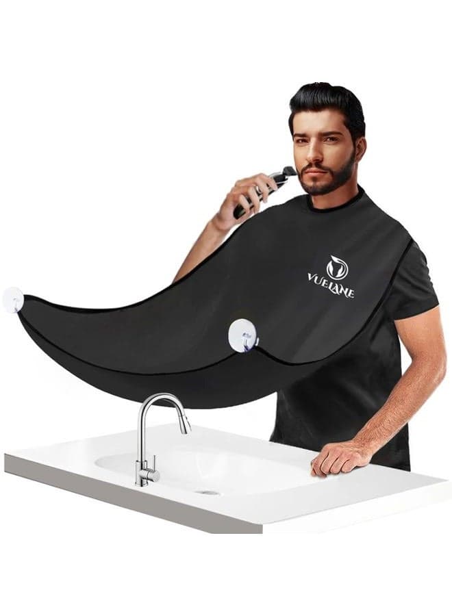 Beard Bib Beard Apron, Beard Bib Hair Catcher for Men Shaving, Non-Stick Beard Bib Apron for Men with Strong Suction Cups, Gifts for Men Husband, Grooming Kit for Men - Black