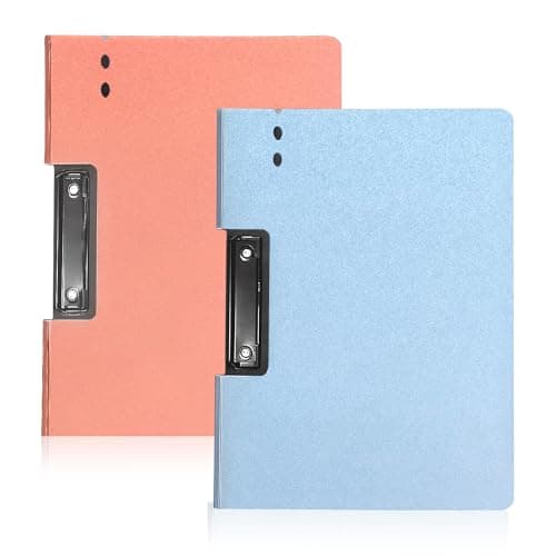 GLUN® Documents Paper Files Folder, Pack of 2 Hazy Pink & Blue Colour Document Organiser Folder with Holding Clamp for School, Home & Office