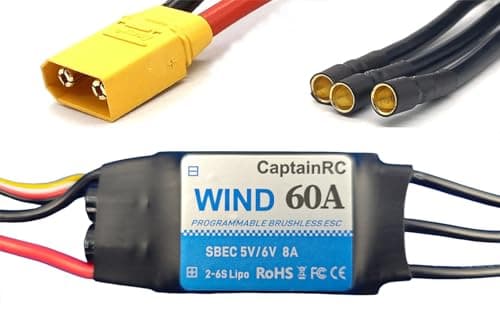captainrc 60A ESC with 5V 6V8A BEC 26S Electric Speed Controller with XT60 35mm Bullet Plugs for Fixed Wing AirplaneRC Drone AirplaneBrushless Motors