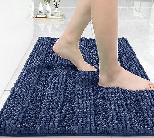 Yimobra Bathroom Rug Mat 32 x 20 Non Slip and Super Absorbent Bath MatMachine Washable Quick DryUltra Plush Chenille Shower Rugs for Bathroom Floor Sink Tub and Shower OutsideNavy Blue