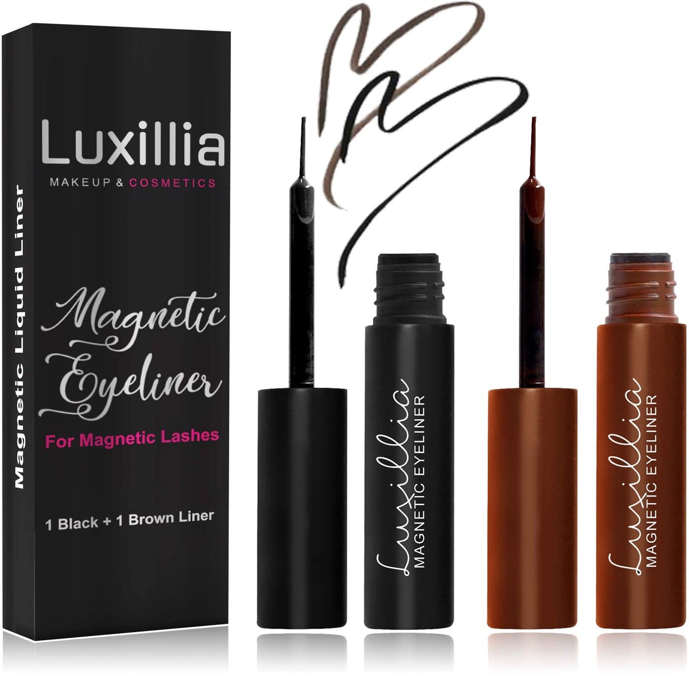 Luxillia Magnetic Eyeliner for Magnetic Eyelashes Upgraded Strongest Hold Most Natural Look Waterproof Smudge Proof Liquid Liner Brown Black