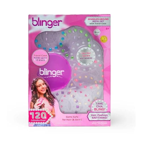 blinger Sparkles Abound 120 Colorful HairSafe Gems with Travel Case Refill Pack for Hair Gem Stamper