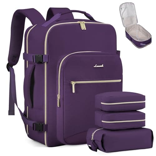 LOVEVOOK Carry on Travel Backpack, 40L Waterproof Large 17inch Laptop Luggage Daypack as Personal Item Flight Approved, Business Weekender Overnight with 3 Packing Cubes, Dark purple