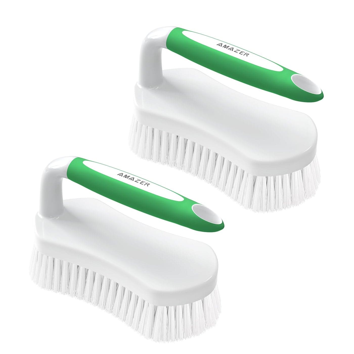 Amazer Scrub Brush for Cleaning Comfort Grip Shower Scrubber Stiff Bristles with Handle Heavy Duty Cleaner Brush for Tub Sink Carpet Floor Pack of 2 GreenGreen
