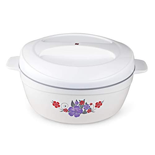 Cello Roti Plus Insulated Casserole Hot Pot Box Case with Lid 2500 ml White & Grey | Double Wall PU Insulated, Inner Drip Tray Casserole For Hot Pot For Roti Chapathi | Hot Pot Roti Case For Kitchen