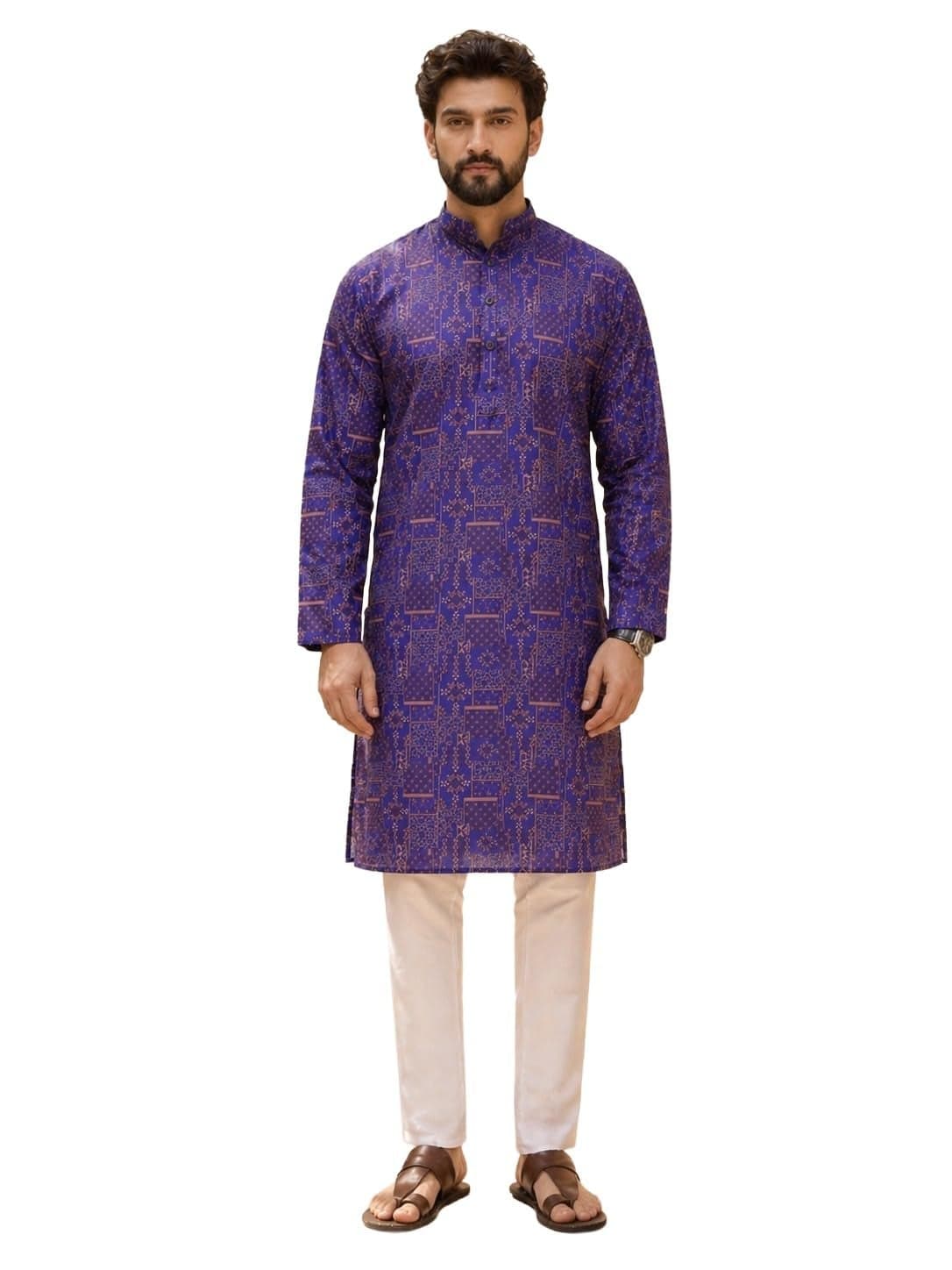 SOJANYA Men’s Deep Purple Ethnic Kurta with Intricate Abstract Print | Modern Festive Style