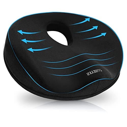 SAHEYER Donut Pillow for Tailbone Pain Relief and Hemorrhoids Memory Foam Donut Cushion for Sciatica Nerve Seat Cushion Butt Pillow for Men Women at Home Office Chair Car Long Sitting Comfort Black