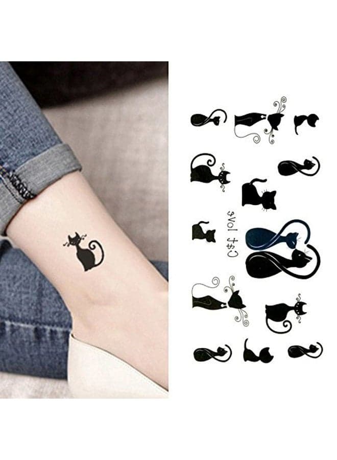 Small Cute Temporary Tattoo Cats Love Totem (2 Sheets)