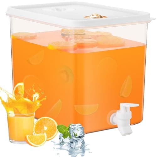 Domensi 1 Pack 2 Gallon Drink Dispenser for Fridge with Spigot Water Dispenser Leak Proof Lids Filter Screen Beverage Juice Container Sealed Plastic Lemonade Milk Cold Hot Drink Tea Jug for Party