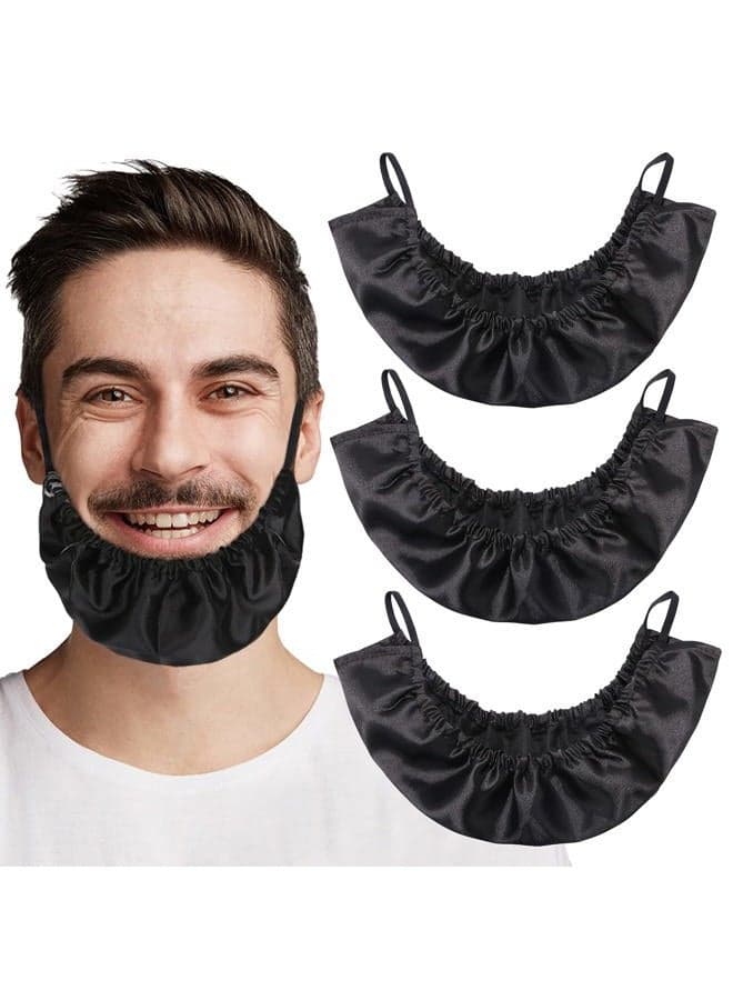 Beard Bandana, 3 Pack XL Size Men Beard Bib Black Beard Covers Soft and Silky Satin Facial Hair Apron Guard Bonnet Rag Man Bedtime Bib Beard Cap, Oversize for Big and Long Beard
