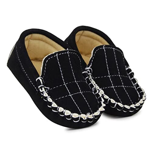 Neska Moda 6 To 12 Months Baby Boys Synthetic Leather/Suede Loafer Booties (Black)-BT1274