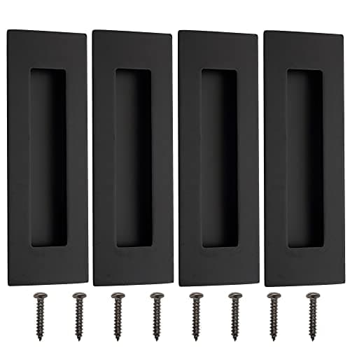 Malimali Recessed Finger Flush Pulls - 6 Inch Matte Black Stainless Steel Rectangular Door Pull Hardware (4 Pack) for Pocket, Closet Sliding and Barn Door