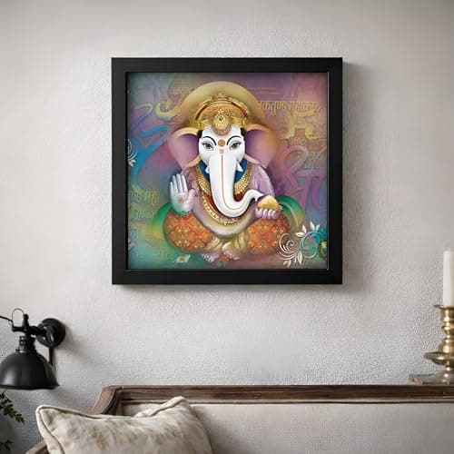 LIFEHAXTORE ® Xtore Ganesha Art Framed Painting Ready to Hang (Wood, Multicolour, 12inch x 12 inch)