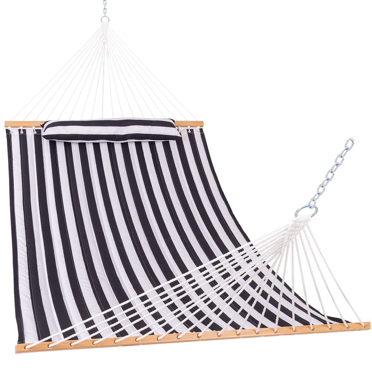 Lazy Daze 12 FT Quilted Hammock with Spreader Bar 2Person Double Hammock for Outside Patio Poolside Backyard Beach 450 lbs Capacity Black White