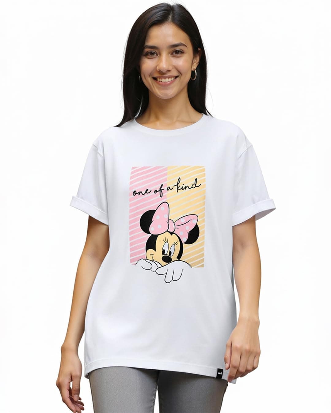 Bewakoof Official Disney Merchandise Women's Graphic Print Boyfriend Fit Half Sleeve Round Neck Cotton T-Shirt