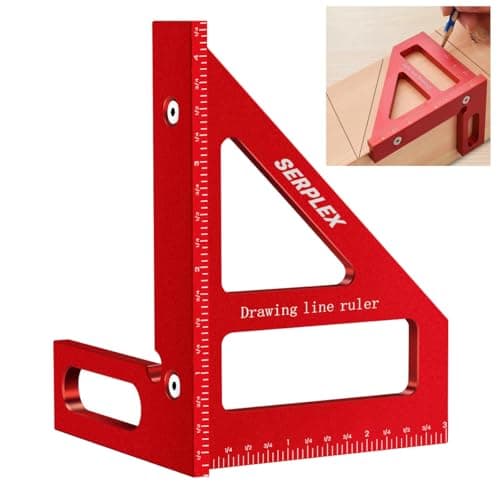 Serplex® Drawing Line Ruler L-Rule Woodworking Ruler 45° /90 ° Drawing Line Ruler Laser-etched Marks Design Precise Aluminum Alloy Measuring Tool Angled Woodworking Ruler