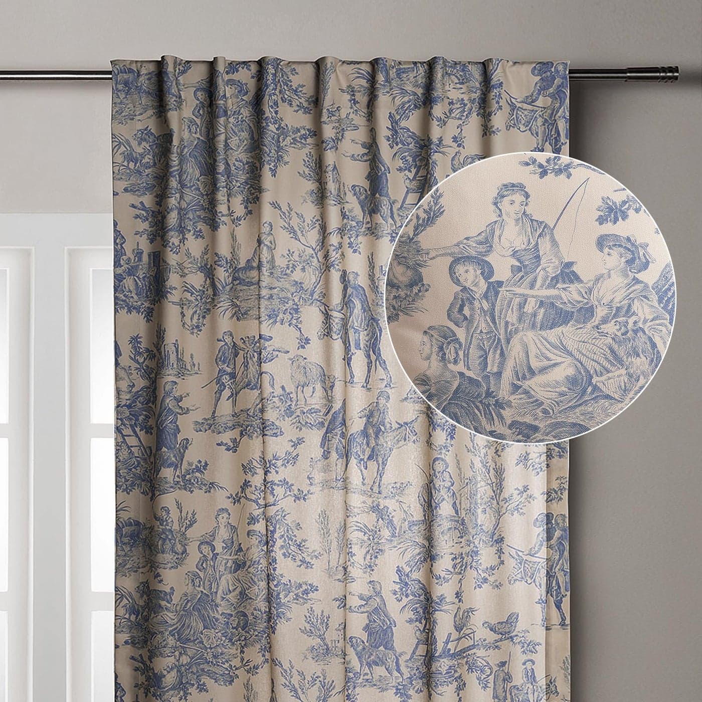 Maison dHermine Curtains for Living Room 100 Cotton 108 inch Length One Panel Light Filtering Toile Curtains for Bedroom Windows with Rod and Loop Pockets Drapes The Miller Blue 50 W x 108 L