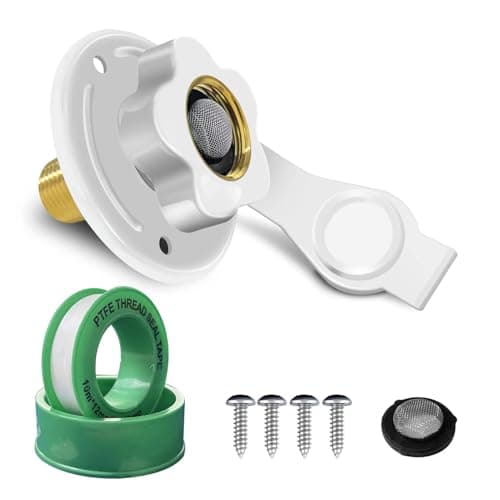 YTFSA RV City Water Inlet with Check Valve 34 NH Female to 12 NPT Male Flange RV Fresh Water Inlet RV Water Inlet Replacement RV Water Inlet with Dust Plug for RV Camper Motorhome White